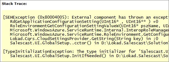 SEH Exception in Windows Azure Interop